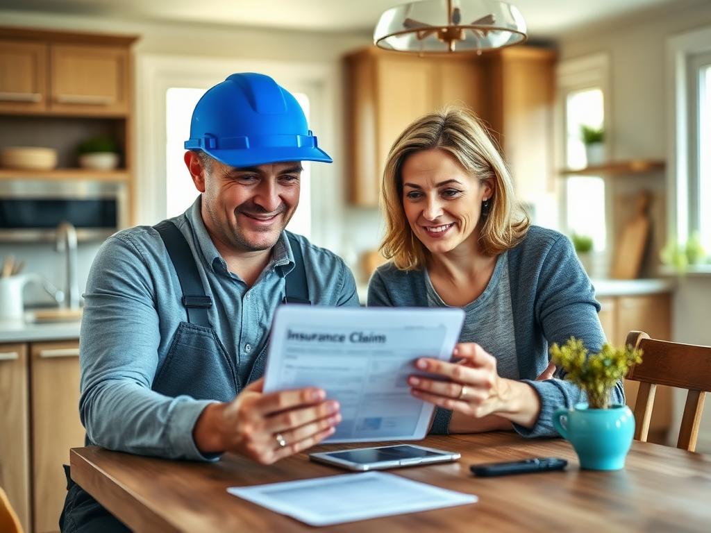 Contractor reviewing insurance claim paperwork with a homeowner